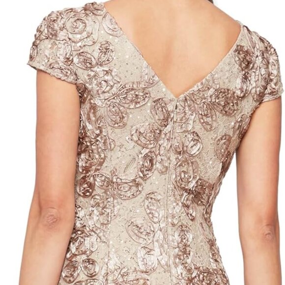 ALEX EVENINGS Audrey Rosette Lace Sequin Dress Size 14 Champagne Style 1121570 - Picture 3 of 15